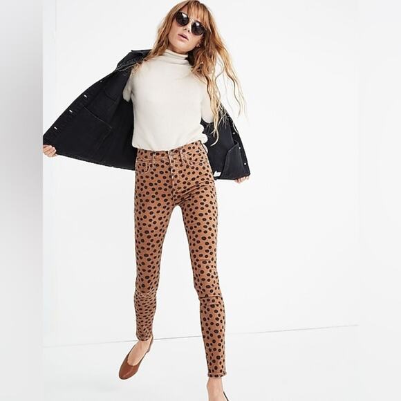 Size 23 MADEWELL 10" High-Rise Skinny Jeans in Leopard Tan Cut - Picture 1 of 10